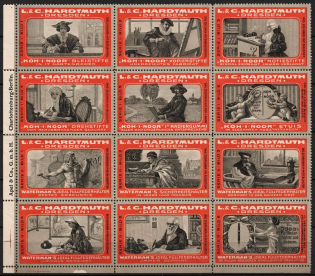 L&C Hardtmuth - First Company Manufacturer of Pencils, Austria, Dresden, Germany, Stock of Cinderellas, Non-Postal Stamps, Labels, Advertising, Charity, Propaganda, Block (MNH)
