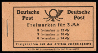 1946 Complete Booklet with stamps of Allied Zone of Occupation, Germany, Excellent Condition (Mi. MH 50, CV $80)