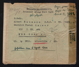 1941 (8 Nov) Third Reich, Germany, WWII, Prisoner of war cover from New York to Koln, Censorship