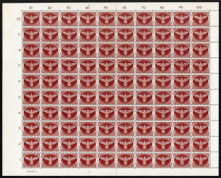 1942 Military Mail Field Post Feldpost, Germany, Airmail, Full Sheet (Mi. 2 A HAN, MNH)