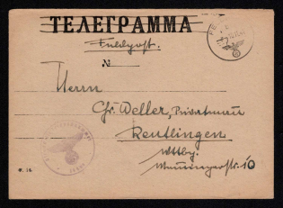 1941 (10 Nov) Third Reich, Germany, WWII, Swastika, Telegram to Reutlingen, Fieldpost Feldpost