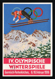 1936 'Winter Olympics in Garmisch-Partenkirchen', Third Reich, Germany, Postcard (Special Cancellation)