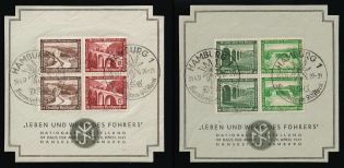 1937 (20 Apr) National Exhibition 'Life and Activities of the Fuhrer' in Hamburg, Third Reich, Germany, Souvenir Sheets (Commemorative Cancelations)
