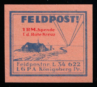 1937-45 1rm Konigsberg, Air Force Post Office LGPA, Red Cross, Military Mail Field Post Feldpost, Germany (Mi. 14.2.b, MNH)