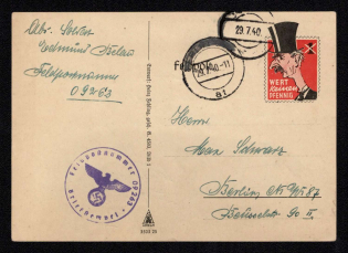 1940 (29 Jul) Cartoon Caricature Postcard, Military Field Post Mail, German Propaganda