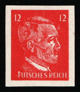 12pf Anti-German Propaganda, Hitler-Skull,' Futsches Reich', American Propaganda Forgery of Hitler Issue (Mi. 17 U, MNH)