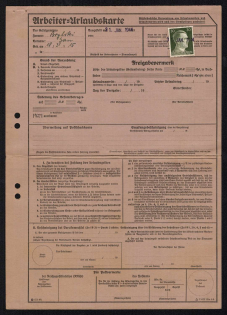1944 Worker Card, Nazi Germany