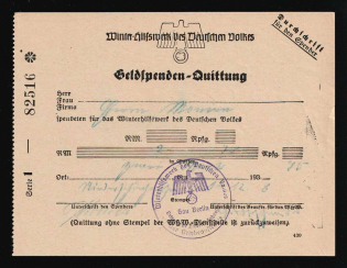 Berlin, Numbered Receipt Donation From 'WHW', Swastika, Nazi Germany