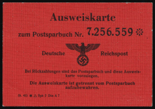1941 Identity Card to the Postal Savings Book, Third Reich, Swastika, Nazi Germany