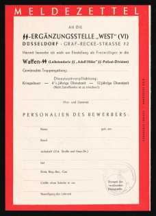 1942 Dusseldorf, Registration Sheet, Nazi Germany