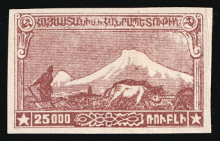1921 25000r 1st Constantinople Issue Armenia, Russia, Civil War (Red Brown Proof)