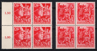 1945 Third Reich, Last Issue, Germany, Blocks of Four (Mi. 909 - 910, Full Set, CV $700, MNH)