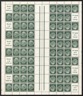 1940 Hindenburg, Third Reich, Germany, Full Sheet, Zusammendrucke (Mi. MHB 49.2, CV $520, MNH)