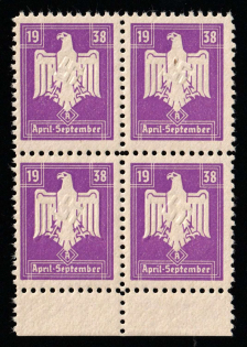 1938 'April - September', NSDAP Nazi Party, Germany, Block of Four (Margin, MNH)