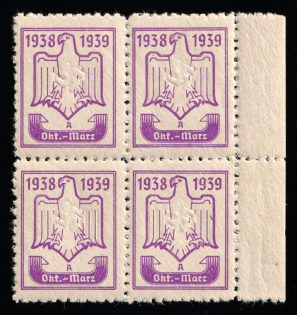 1938-39 'Oct - Mar', NSDAP Nazi Party, Germany, Block of Four (Margin, MNH)