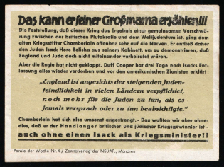 1933-1945 NSDAP Nazi Rare Propaganda, 'He Can Tell That to His Grandma!!', Slogan of The Week, Germany