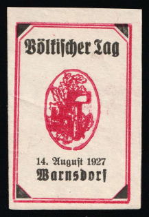 1927 Germany, Nazi Rare Early Propaganda Label, Weimar, Bohemia, Warnsdorf 'People's Day' ('Voelkischer Tag')