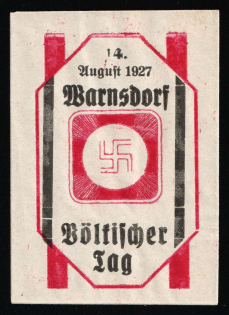 1927 Germany, Nazi Rare Early Propaganda Label, Weimar, Bohemia, Warnsdorf 'People's Day' ('Voelkischer Tag')
