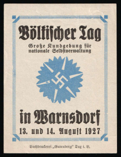 1927 Germany, Nazi Rare Early Propaganda Label, Weimar, Bohemia, Warnsdorf 'People's Day' ('Voelkischer Tag')