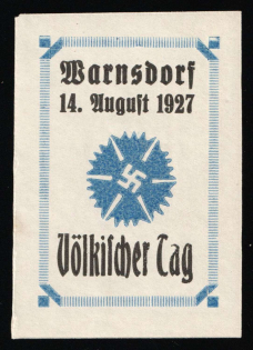 1927 Germany, Nazi Rare Early Propaganda Label, Weimar, Bohemia, Warnsdorf 'People's Day' ('Voelkischer Tag')