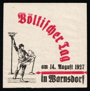 1927 Germany, Nazi Rare Early Propaganda Label, Weimar, Bohemia, Warnsdorf 'People's Day' ('Voelkischer Tag')