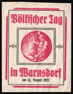 1927 Germany, Nazi Rare Early Propaganda Label, Weimar, Bohemia, Warnsdorf 'People's Day' ('Voelkischer Tag')