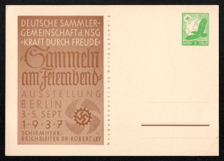 1937 (3-5 Sept) Community of German Collectors, Exhibition in Berlin, Third Reich, Germany, Swastika, Rare Postcard