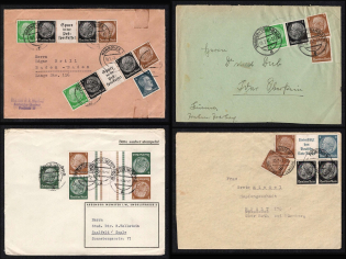 1938-43 Hindenburg, Third Reich, Germany, Covers franked Se-tenants Zusammendrucke