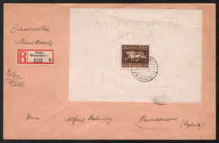 1936 (9 Oct) Third Reich, Germany, Registered Cover from Berlin to Rybnik franked Souvenir Sheet (Mi. Bl. 4)