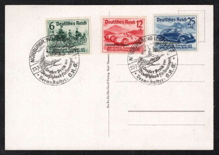 1939 (27 Jul) Third Reich, Germany, Postcard with Commemorative Nurburgring Postmark (Mi. 695 - 697, Full Set, CV $290)