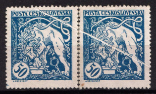 1919 50h Czechoslovakia, Pair (Sc. B126, Printing Foldovers, 'Accordions')