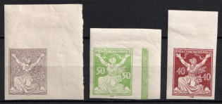 1920-22 Czechoslovakia (Mi. 171 U, 173 U, 175 U, Signed, Margin)
