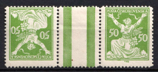1920-22 50h Czechoslovakia, Gutter Tete-Beche (Mi. 175 B KZ, CV $240)