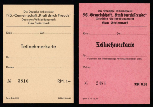 The German Labor Front NS Community 'Strength Through Joy', Participant Card, German Propaganda, Germany