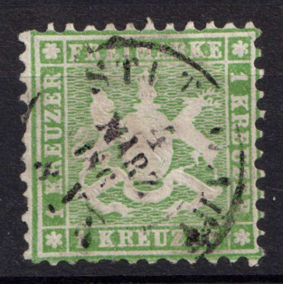 1863-64 1kr Wurttemberg, Germany (Mi. 25 a, CV $90, Canceled)