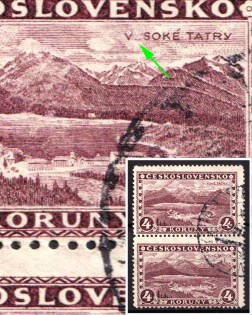 1927-28 4kr Czechoslovakia, Pair (Sc. 139, Missed 'y' in 'vysoke', Canceled)