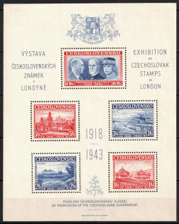 1943 Exhibition of Czechoslovak Stamps in London Czechoslovakia, Souvenir Sheet