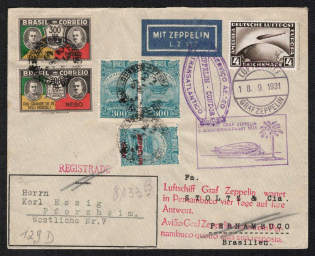 1931 (18 Sept) Zeppelins, Third Reich, Germany, Cover from Pforzheim to Pernambuco (Brazil) with Commemorative Postmark