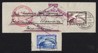 1930 (18 May) 1st Flight of the Airship Around the World Europe - South America, Graf Zeppelin, Third Reich, Germany, Commemorative Postmarks (Mi. 438-439, Full Set on piece, CV $1,300)