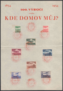 1934 (21 Dec) Praha, Czechoslovakia, '100th Anniversary Where is my Home?', Souvenir Sheet (Cancellations)