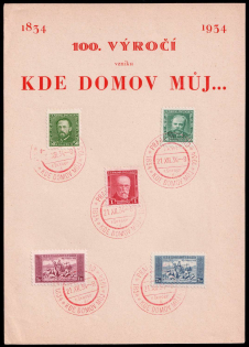 1934 (21 Dec) Praha, Czechoslovakia, '100th Anniversary Where is my Home?', Souvenir Sheet (Cancellations)