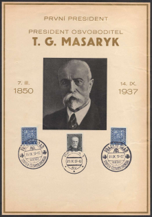 1937 (21 Sept) Czechoslovakia, 'President Liberator T. G. Masaryk', Souvenir Sheet (Cancellations)