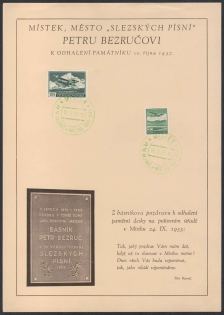 1937 (10 Okt) Czechoslovakia, 'Petr Bezruc', Souvenir Sheet (Cancellations)