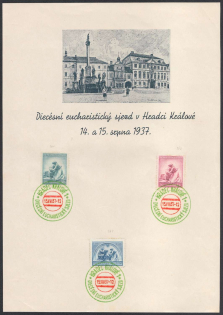 1937 (15 Aug) Czechoslovakia, 'Diocesan Eucharistic Congress', Souvenir Sheet (Cancellations)