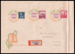 1936 (27 Sept) Czechoslovakia, Commemorative Registered Cover from Pardubice (Cancellations)
