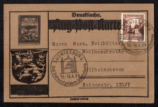 1939 (13-16 Apr) Zeppelins, Third Reich, Germany, Postcard from Ludwigsburg with Commemorative Exhibition Postmark