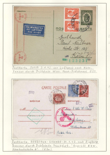France and Bulgaria, Third Reich Censored Posrcards on Exhibition Sheet, Germany Rare Censorhip