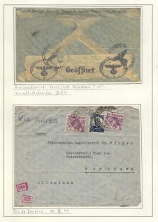 1941 Brazil, International Center for Testing Foreign Letters in Munich, Third Reich Censored Cover on Exhibition Sheet, Germany Rare Censorship