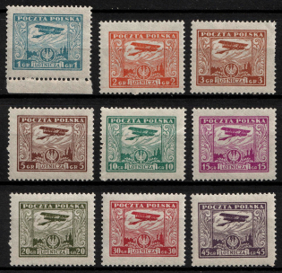 1925 Second Polish Republic, Airmail (Mi. 224 - 232, Full Set, CV $80, MNH)
