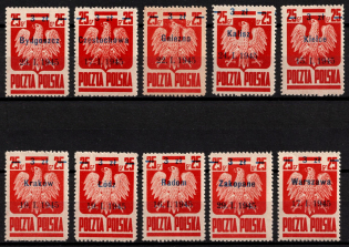 1945 3zl on 25gr Republic of Poland (Mi. 390 I - 390 X, Full Set, CV $130)
